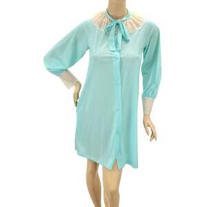 Vintage New NOS Formfit Rogers Nylon Robe Blue Cottagecore House Coat Lace